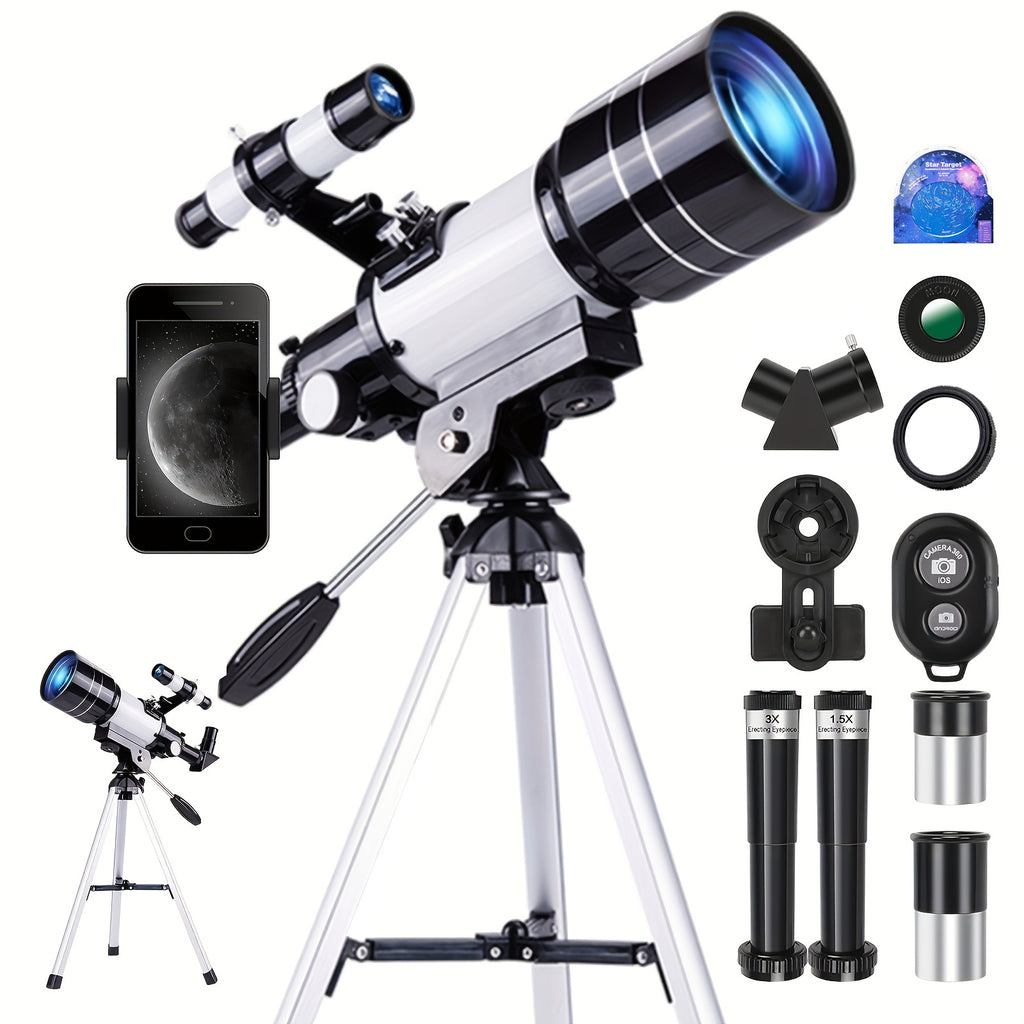 150x Telescope, 70mm Aperture Telescope, High Magnification, Portable Astronomical Telescope, with Tripod Phone Adapter and Wireless Remote Control, Telescope for Phone