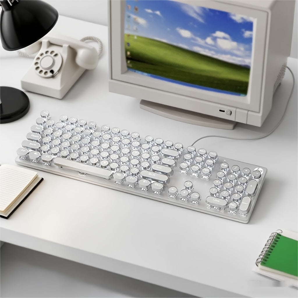 34 Lighting Effects True Mechanical Keyboard And Mouse Combo, High Aesthetic & Stylish, Hot-Swappable Blue Switches, Retro Style, USB Wired, for Desktop Laptop Windows Mac OS, Christmas Gift for Boyfriend Girlfriend