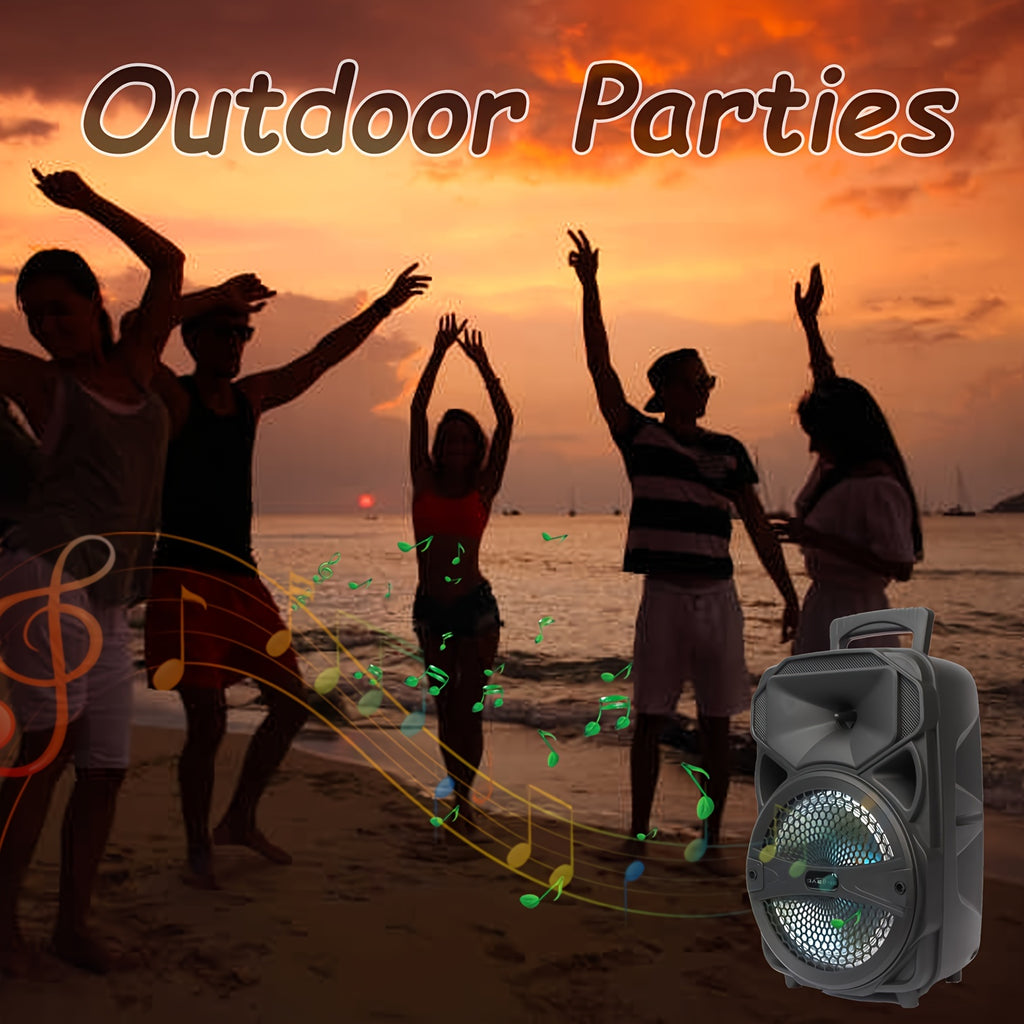 1000W Portable Rechargeable FM Wireless Speaker 8-Inch Subwoofer Heavy Bass Sound System Remote Control Party Speaker W/ Mic LED AUX in