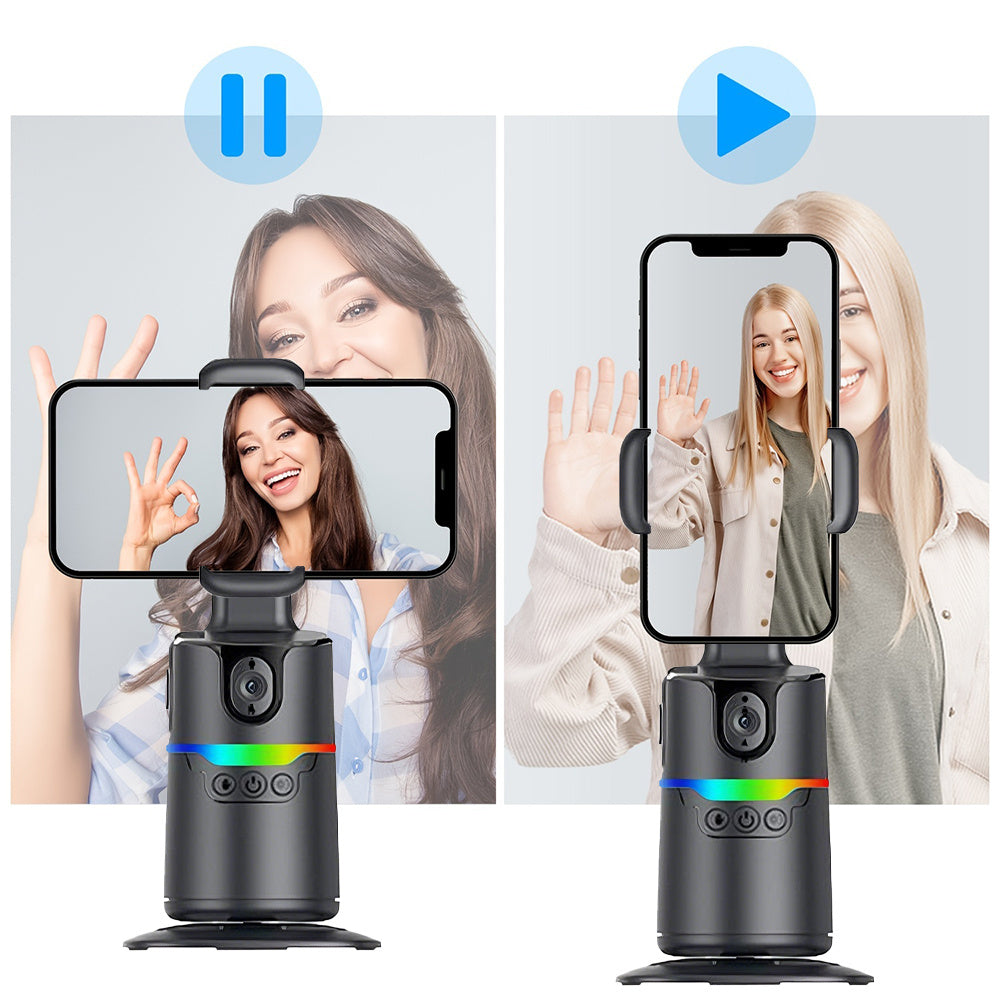 Auto Face Tracking Tripod, No App Required, Detachable Remote Control, One-Touch Video/Photo Activation, 360° Rotation Face Body Phone Mount Smart Shooting Phone Tracking Holder for Vlog Live Streaming Video, Rechargeable Battery, Anniversary