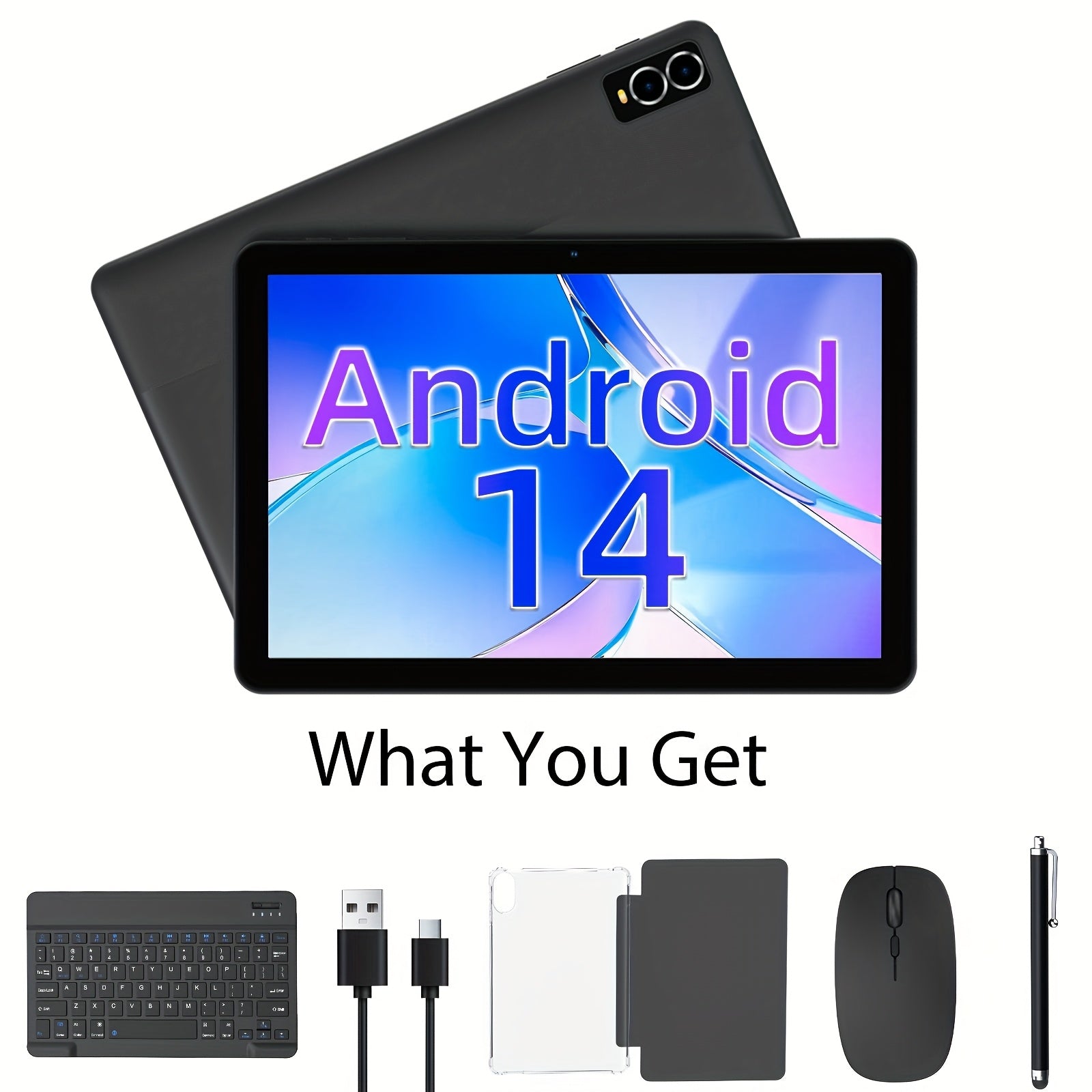 Android 14 Tablet, 10 Inch 8(3+5)GB RAM+32GB ROM/ 1TB Expandable Tableta PC, Octa-core Processor Computer, 1280 * 800 IPS Touch Screen, 2+2MP Dual Camera, WiFi, Tablet with Optional Keyboard, Mouse, Case, Stylus Without Electricity, Halloween Gifts