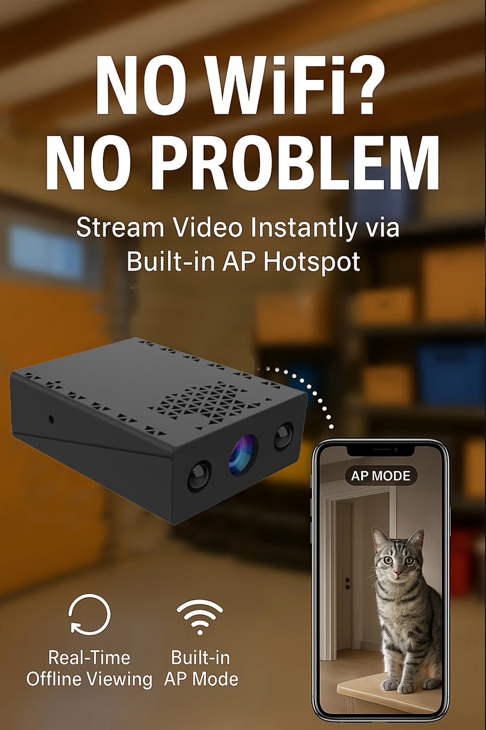 Full HD Mini Wireless Security Camera Night Vision Motion Detection Voice Recording Capability Built-In AP Hotspot No Internet Needed Easy Install Cloud Storage for Home Apartment Garage Porch Baby Pet Black Wireless Surveillance Camera