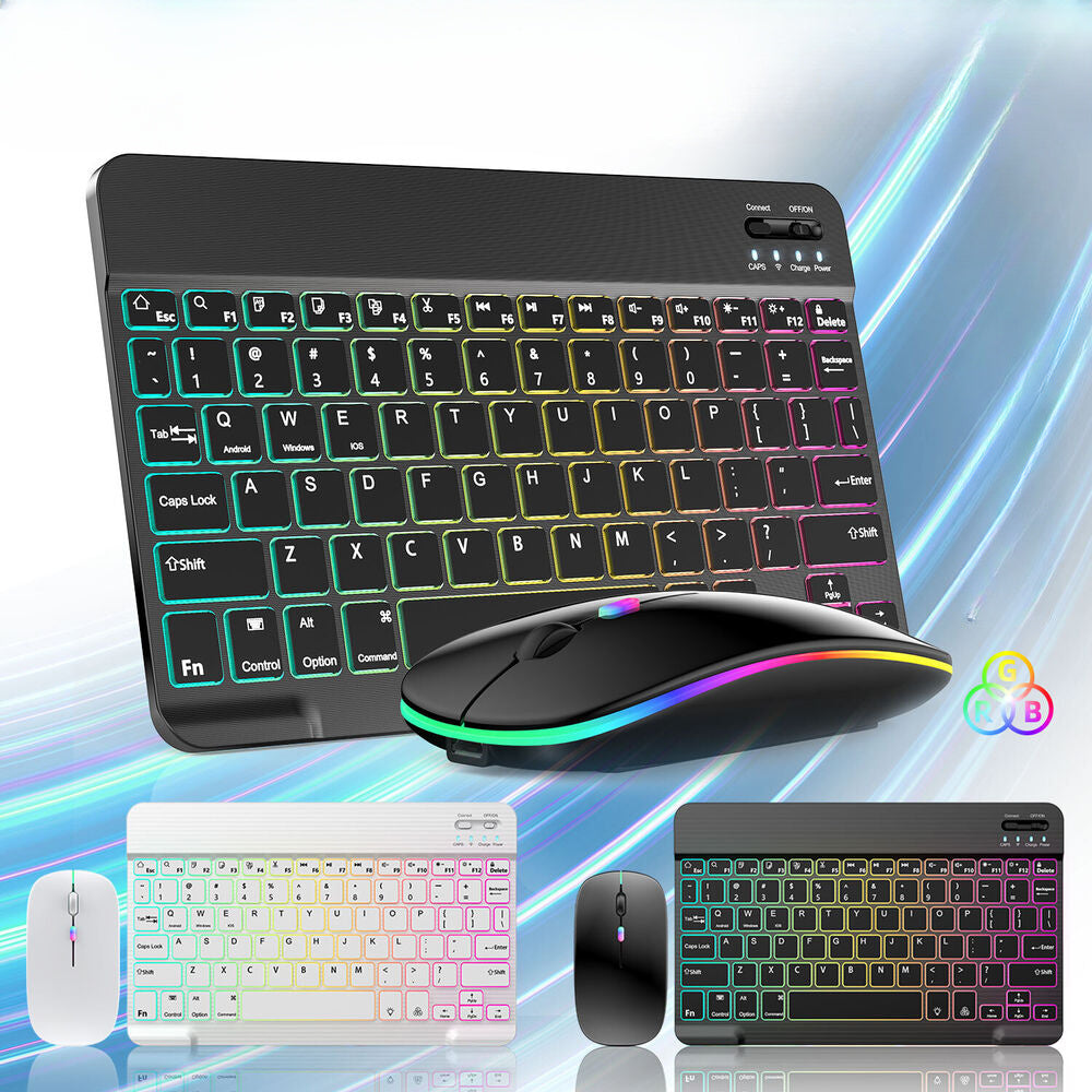 10-Inch Wireless RGB Backlit Gaming Keyboard and Mouse Set, Portable Keyboard Mouse and Mouse Pad Combo for PC iOS Android Tablets and Computers