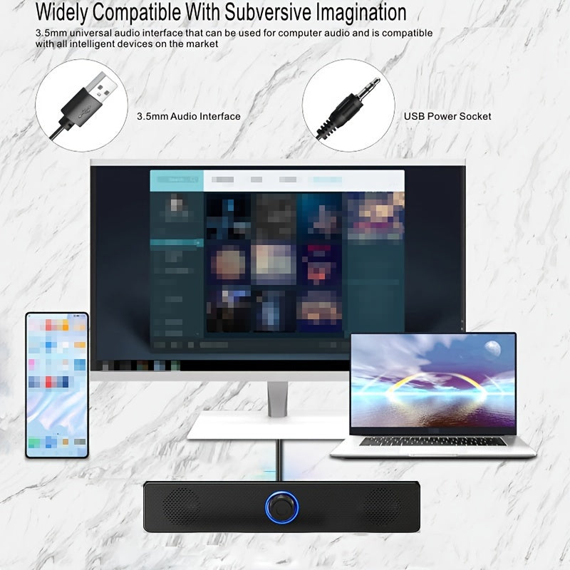 4D Audio Effect Anti-magnetic Interference, USB-powered Wired Desktop Speaker with 3.5mm Plug And Independent Volume Control, Stereo Audio Output, Suitable for Computers And Laptops.
