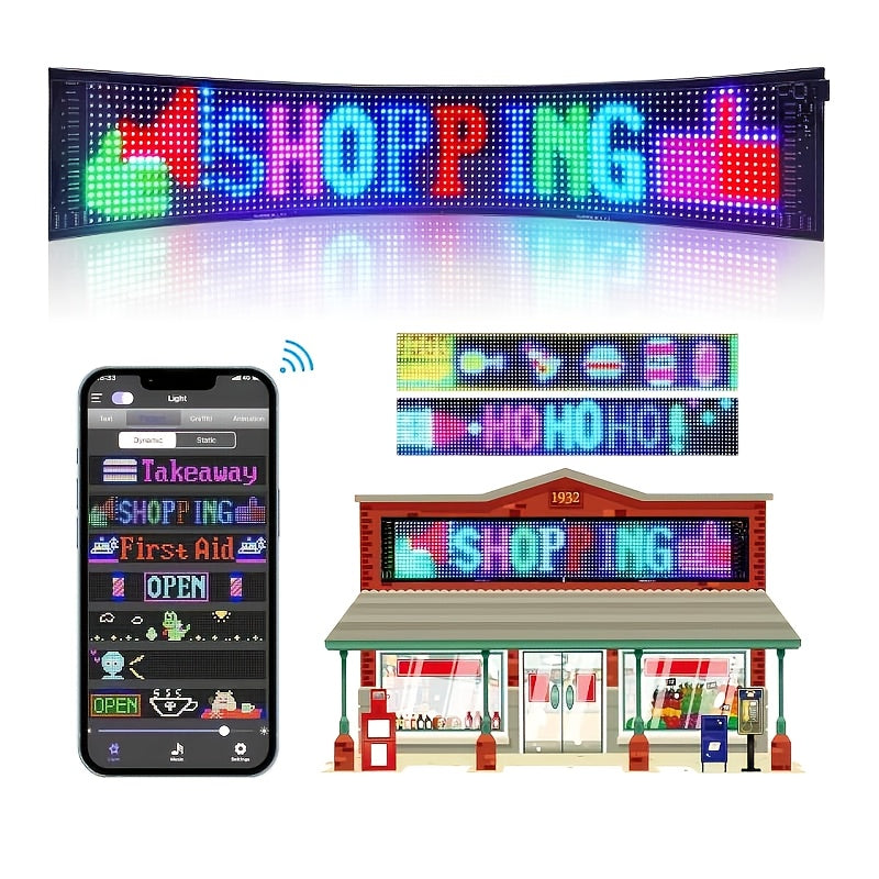 LED Screen Light, Programmable Flexible LED Matrix Panel Radio Application Control LED Signs, Dynamic Design Text, Pattern And Animation Rolling LED Signs for Auto Shop Parties Hotel Concerts