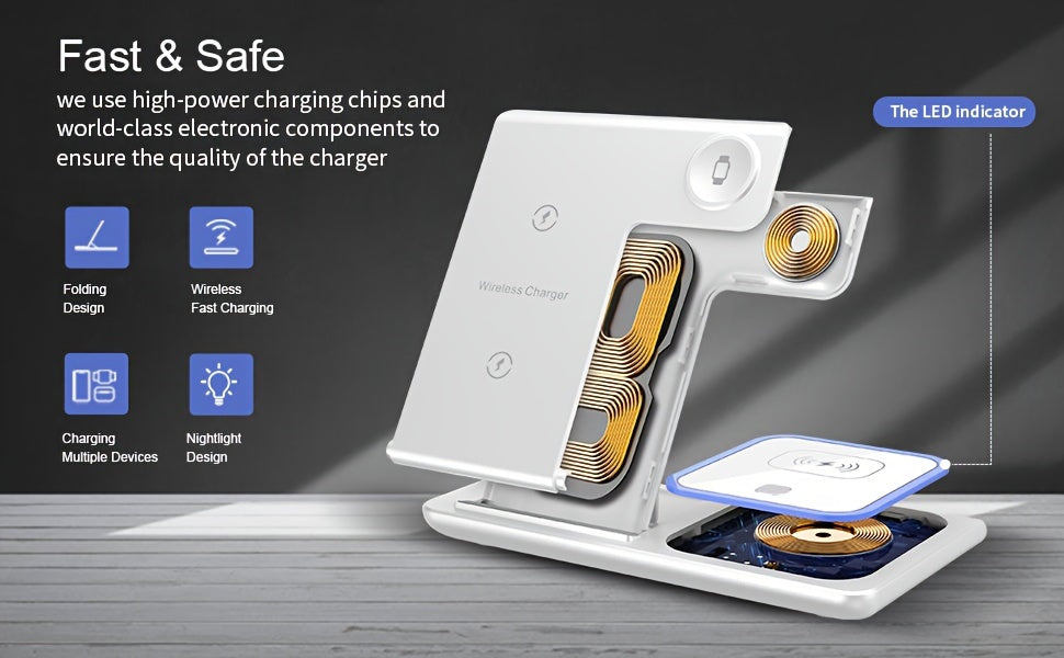 Wireless Charging Station 3-In-1 Standard 15W Fast Mag-Safe Charger Stand, Suitable for Iphone 17, 16, 15, 14, 13, 12, 11, 8, Pro Max/Pro/Mini/Plus, Iwatch Ultra 11/10/9/8, 7/6/5/4/3/2, SE, Airpods 4/3/2/Pro/Pro2/Pro3