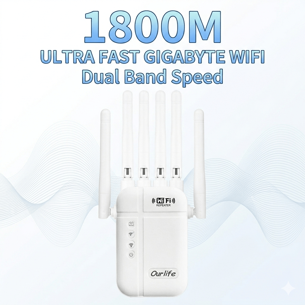 2026 New WiFi Booster, 1800Mbps, Suitable for Home 10000 Square Feet and 50 Devices Signal Enhancement, WiFi Signal Booster One Click Setting, Signal Amplifier with Ethernet Port, 6 Antennas for 360 ° Full Coverage