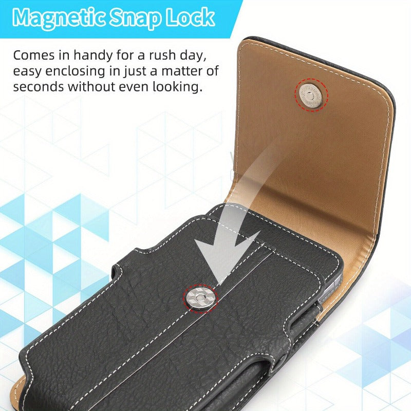 5.2 to 7.2 inch Cell Phone Pouch Case Cover Durable PU Leather Waist Belt Bag with Belt Loop Metal Clip Holster Vertical Outdoor Sports Phone Protector for iPhone 16 15 14 13 12 11 Pro Max Plus, for  Galaxy S25 24 23 22 21 Ulrta Plus FE and A Series