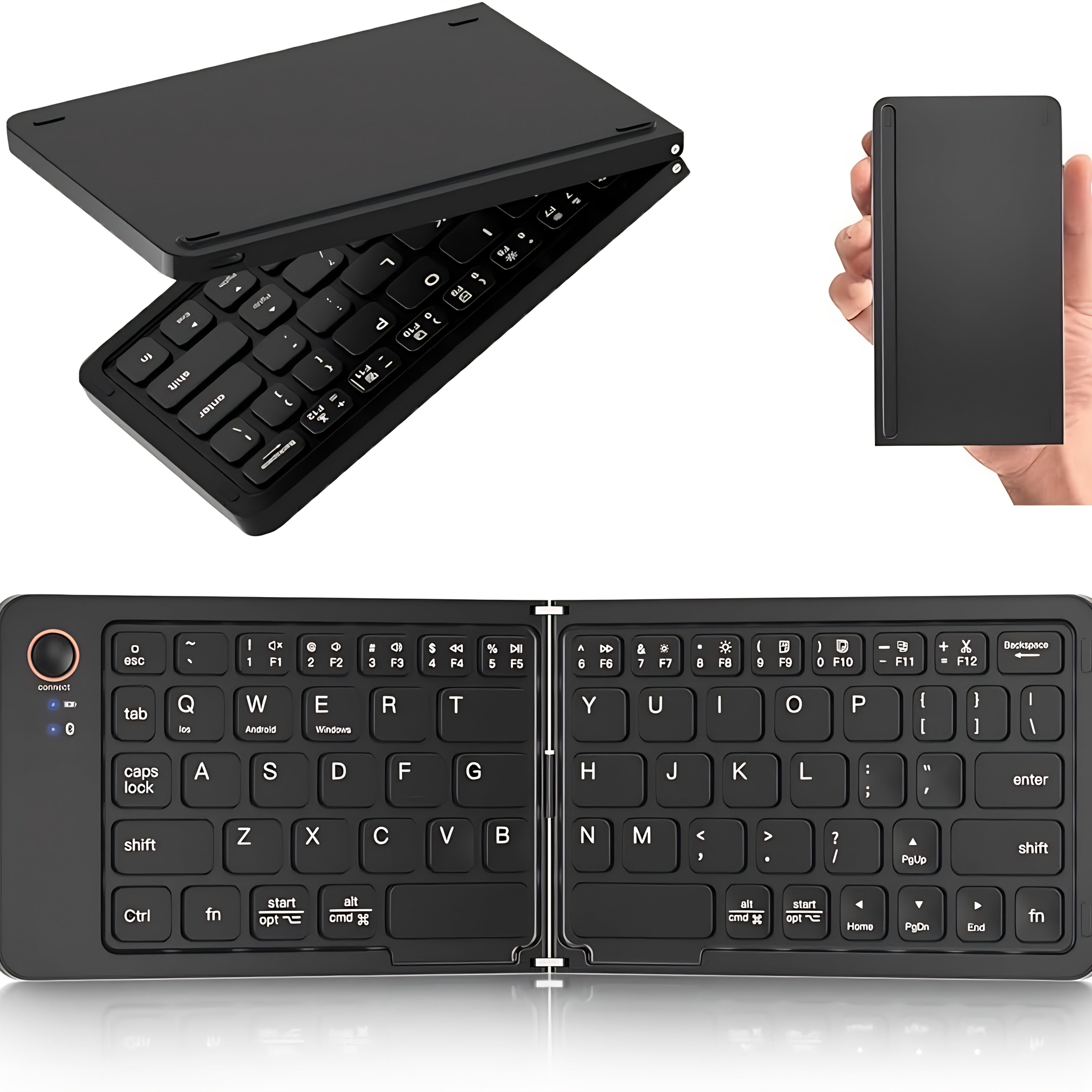 Ultra-thin Wireless Foldable Keyboard, Rechargeable Magnetic 7.3mm Ultra Slim and Compact Keyboard with Media Hotkeys for Computer Desktop PC Laptop Smart TV