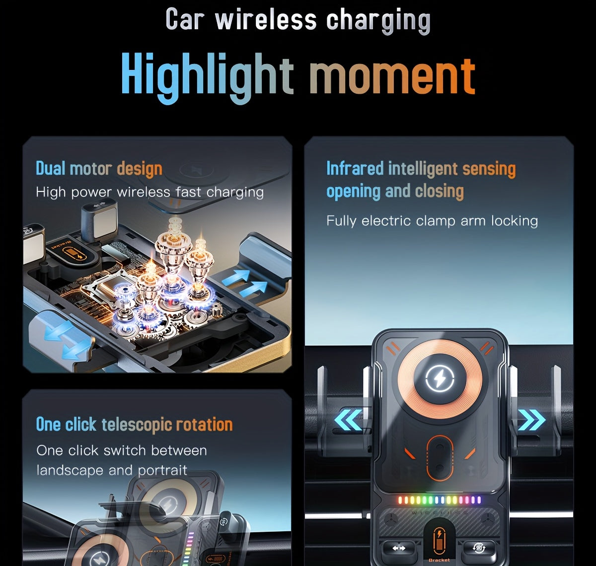 [15W Fast Charge Car Holder] 15W Fast Charge Auto-Sensing Car Wireless Charging Holder | Smart Alignment, Case Friendly, Rotating Magnetic Air Vent Phone Mount for iPhone And All Qi-Compatible Devices