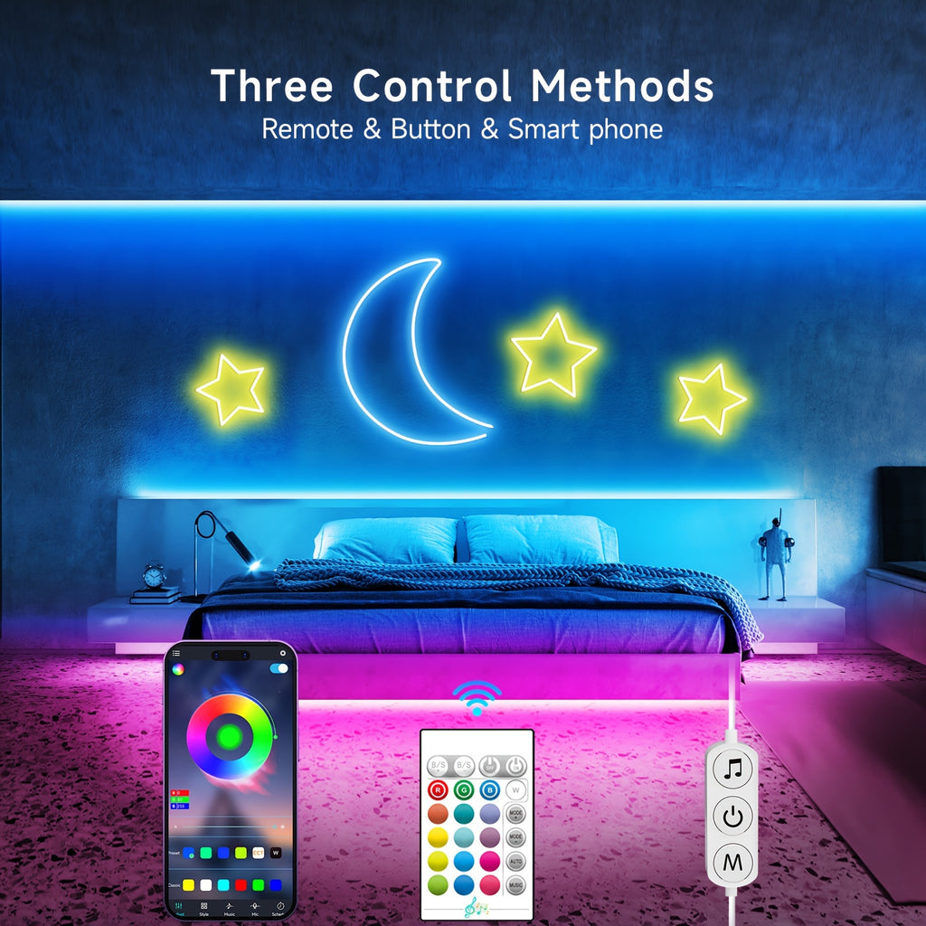 [LED Neon Lights] 1 Set Of LED Neon Lights 5m RGB LED String Lights With Remote Control APP Controller Waterproof Flexible Neon Lights With RGB LED Lights
