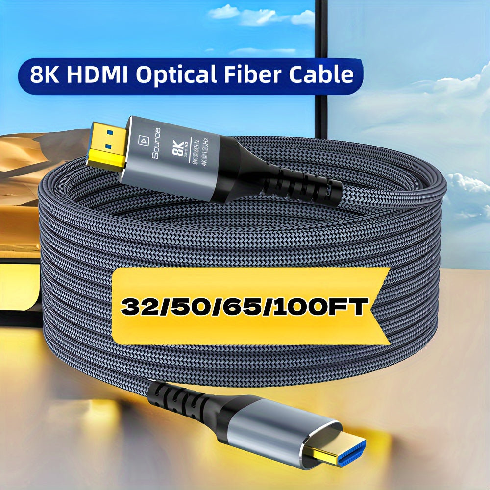 MIZIQIER Long 8K Fiber Optic HDTV Cable 50ft, 2.1 Unidirectional 48Gbps Ultra High-Speed Slim HDTV Braided Cord 8K60Hz 4K120Hz HDR/eARC HDCP 2.2/3D Compatible for PS5 and DVD Player