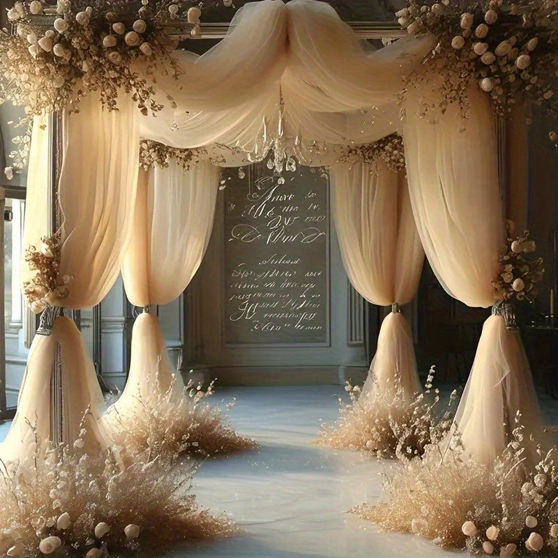 6-Pack Elegant Champagne Tulle Veils-29.9 X 197.6 Inches/ 76 X 500 Cm Transparent Polyester Fabric, Suitable for Wedding Backgrounds, Holiday Parties, Valentine'S Day And Bridal Showers, Photobooth Props for Party Events