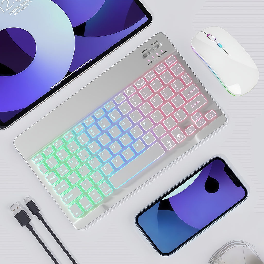 KLZO Keyboard and Mouse Combo Compatible for PC, Computer Set with Color-Changing Backlight, 7 Color RGB, Quiet Scissor- Keys, Ultra-Thin Compact, - (No Adapter Included)