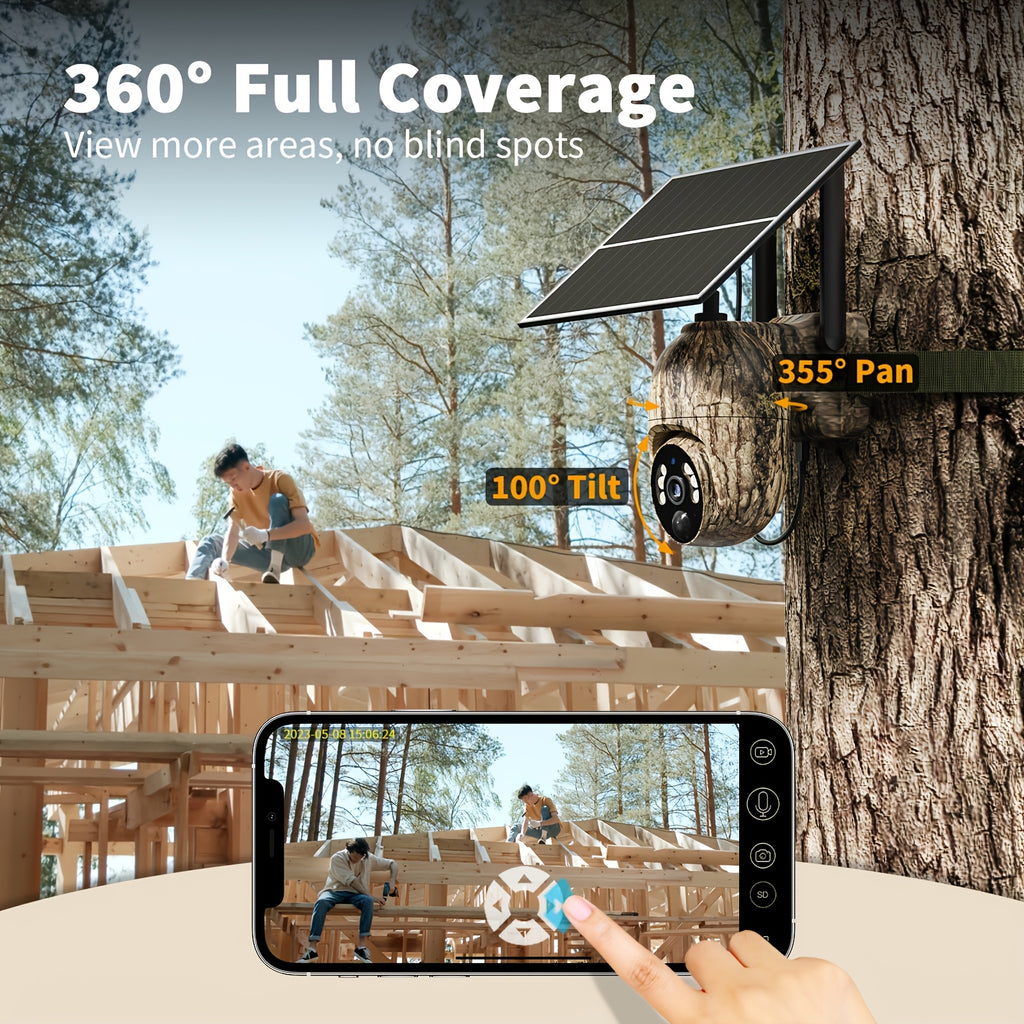SEHMUA 4G LTE Cellular Solar Security Camera Wireless Outdoor, No WiFi Need Solar Powered Camera, Hunting & Farm Trail Camera With 360° Live View, 4K Night Vision, 2-Way Audio, Waterproof For Off-Grid Ranch & Wildlife Monitoring