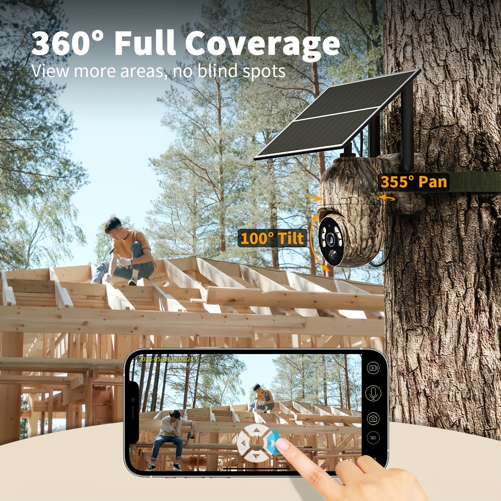 SEHMUA 4G LTE Cellular Solar Security Camera Wireless Outdoor, No WiFi Need Solar Powered Camera, Hunting & Farm Trail Camera With 360° Live View, 4K Night Vision, 2-Way Audio, Waterproof For Off-Grid Ranch & Wildlife Monitoring
