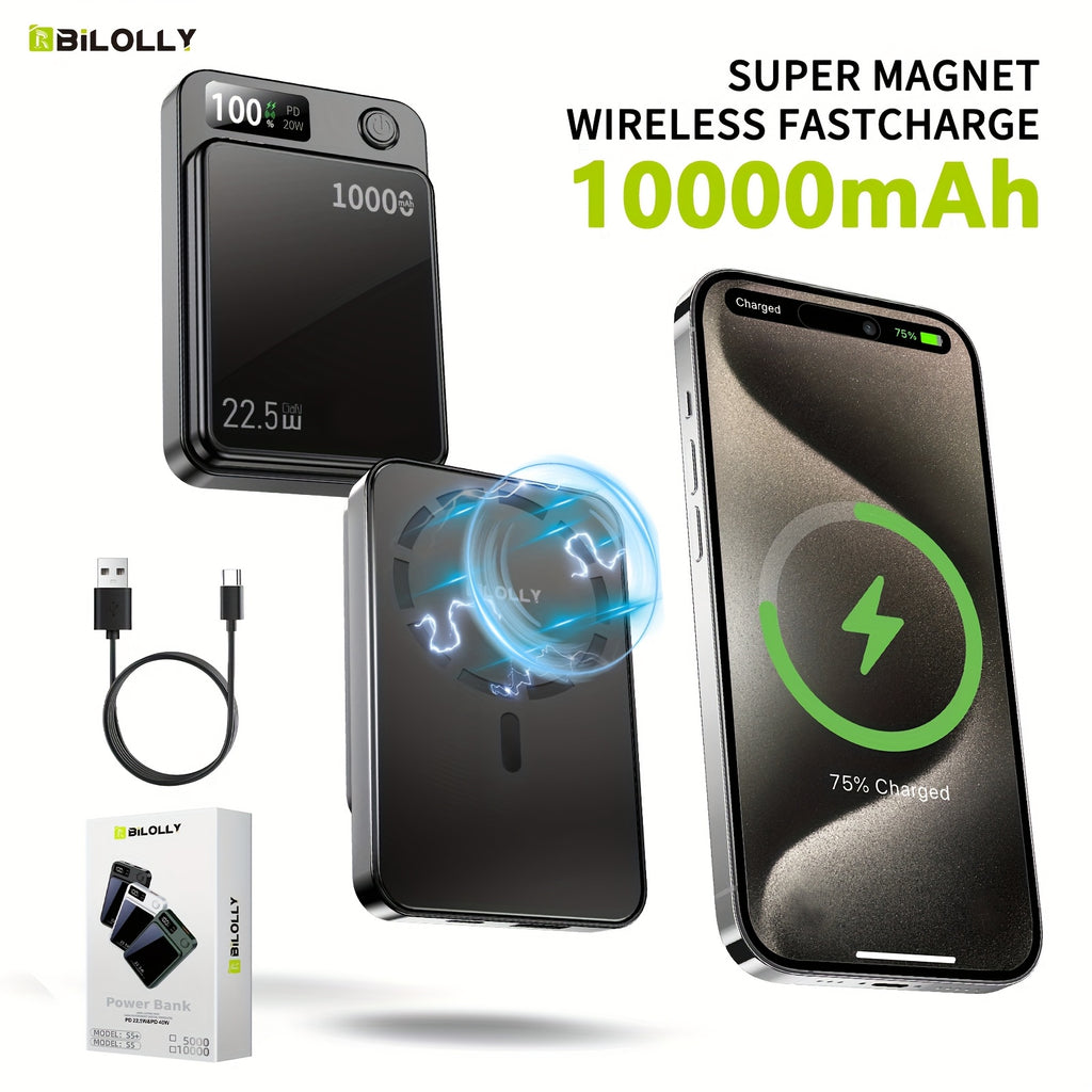 New Magnetic Wireless Power Bank - Portable Charger Power Bank, 5000/10000/15000mAh Battery Pack, 22.5/30W PD Fast Charging, 15W Wireless Charging, Magnetic Battery Pack For 17/16/15/14/13/12/Pro/Mini/Pro Max And Wired Charging For Android Phones