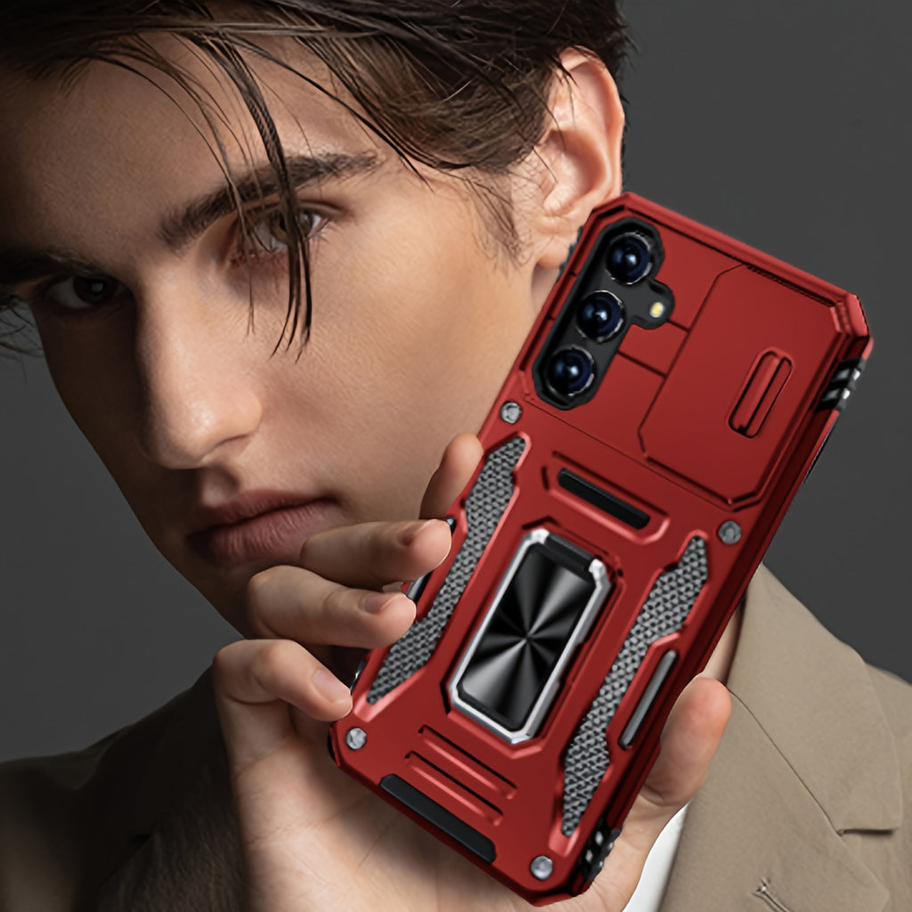 [Shockproof Magnetic Case] Phone Case - Suitable for Samsung Galaxy S24FE S23FE S22 S21FE Ultra A55 A54 A35 A34 A25 A24 A16 A15 A14 A06 A05 A05S 5G Series Heavy Duty Shockproof Magnetic 360° Rotating Ring Bracket Phone Case with Lens Sliding Window Protec