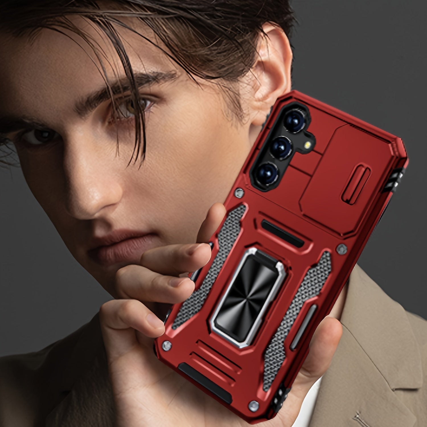 [Shockproof Magnetic Case] Phone Case - Suitable for Samsung Galaxy S24FE S23FE S22 S21FE Ultra A55 A54 A35 A34 A25 A24 A16 A15 A14 A06 A05 A05S 5G Series Heavy Duty Shockproof Magnetic 360° Rotating Ring Bracket Phone Case with Lens Sliding Window Protec