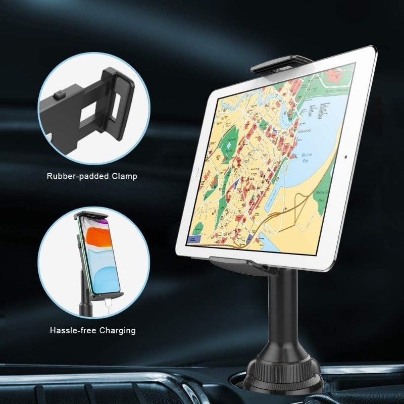 [Adjustable Car Tablet Holder] APPS2 Car Tablet Holder for Car, Adjustable Clamp Mount (Up to 8.3"), 10.57" Height Adjustable Ipad Holder for 4.3"-11" Cell Phones And Tablets, Perfect Travel Companion