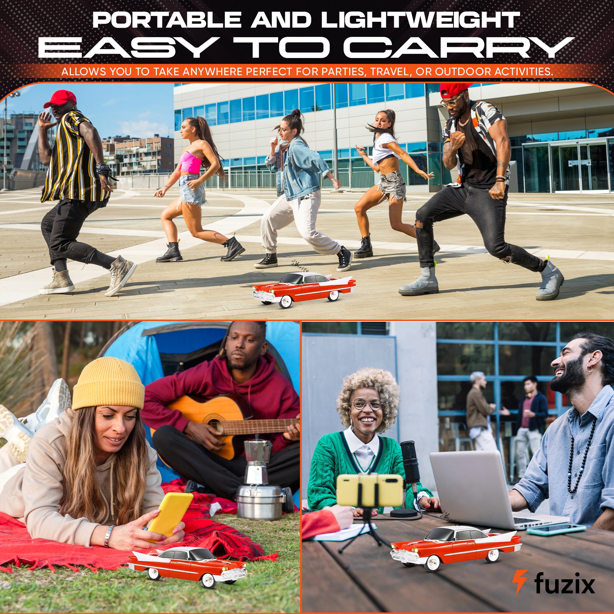 Fuzix WS-1965 Car Bluetooth Portable Speaker, Retro Car-Style Wireless Stereo Speaker with LED Headlights and Taillights, AUX/USB/TF/FM Radio Playback, Rechargeable Battery, High-Power Clear Sound, Multiple Playback Modes, Perfect Festival Gift, Ideal for
