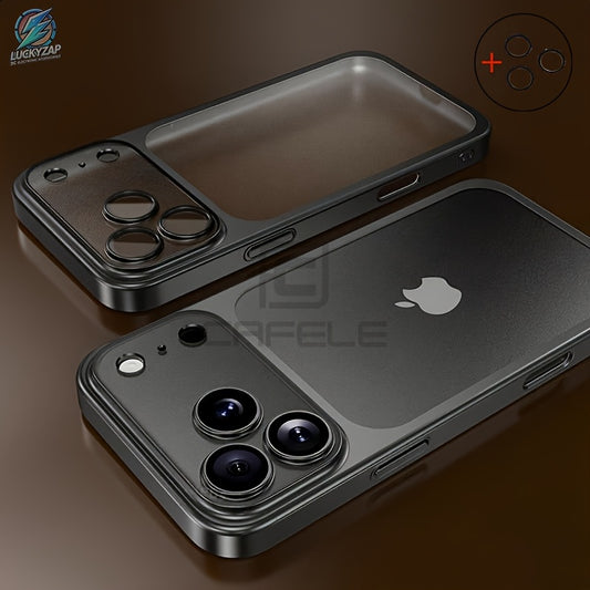 Phone Case: Luxury Matte Transparent Wireless Charging Phone Case for iPhone 12/13/14/15/16/17 Air Pro Max with Shockproof Lens Film and Clear Back Cover