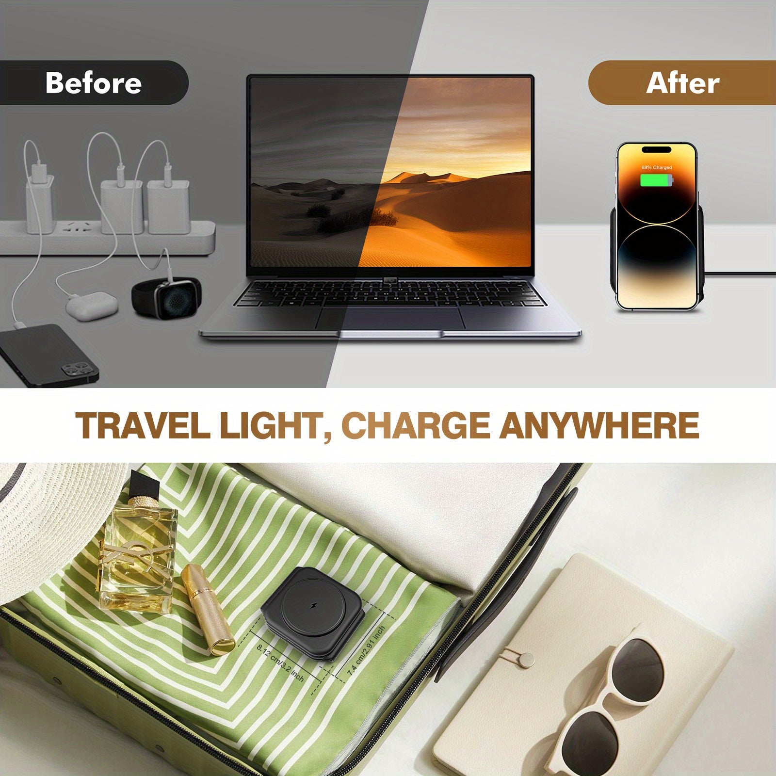 3-In-1 Magnetic Wireless Charger, Foldable Wireless Charging Station, Fast Charging Stand, Travel Charger Stand for Iphone 17/17 Air/16/15/14/13/12/Pro/Pro Max/Plus, for Iwatch 2-11 SE Ultra Series, for Airpods 2 3 Pro