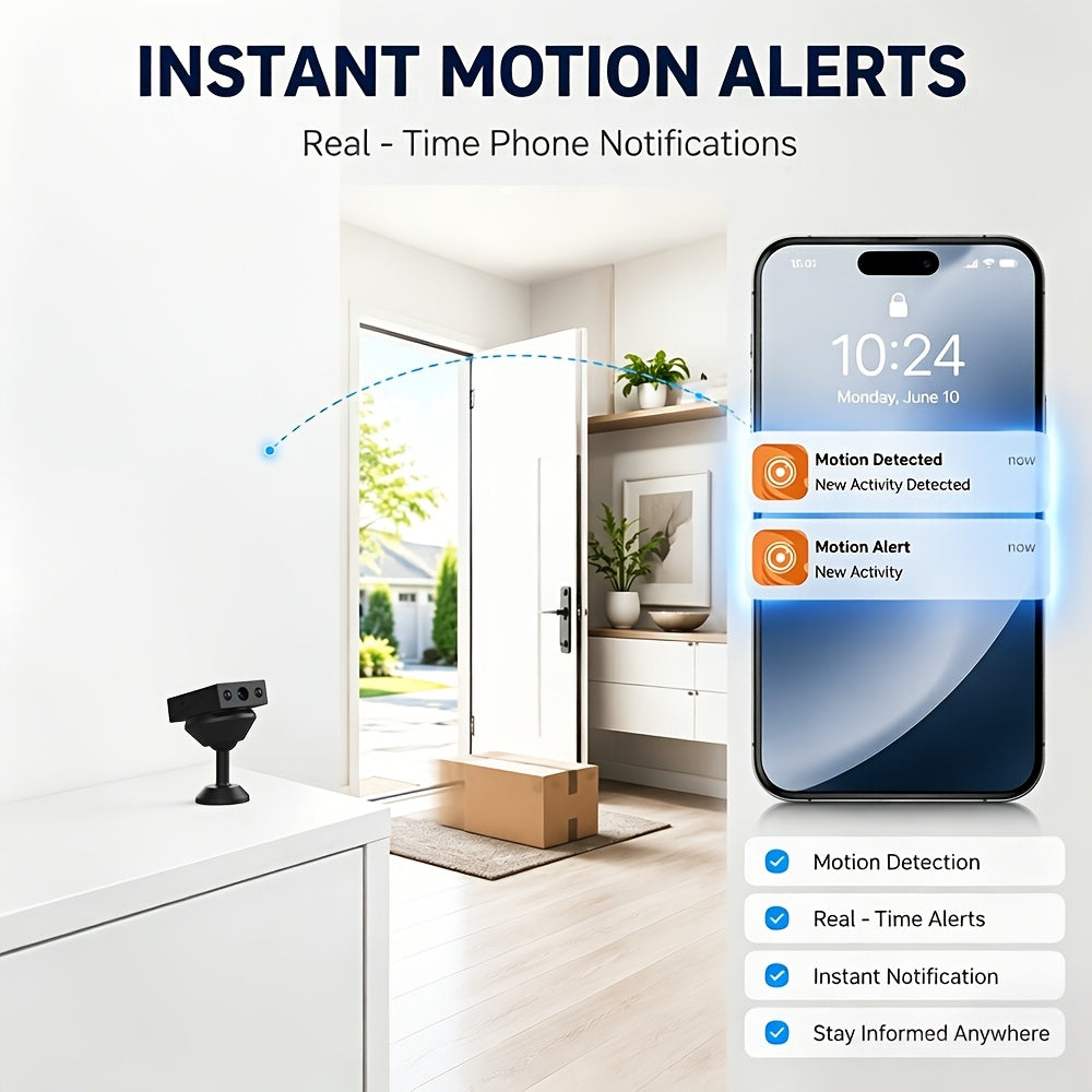 Full HD Mini Wireless Security Camera Night Vision Motion Detection Voice Recording Capability Built-In AP Hotspot No Internet Needed Easy Install Cloud Storage for Home Apartment Garage Porch Baby Pet Black Wireless Surveillance Camera