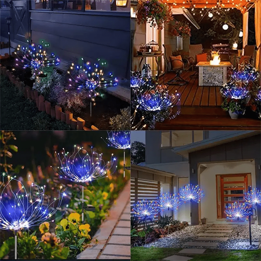 [Christmas] 1pc-60LED/ 4pcs-320/240LED Outdoor Solar-Powered Fairy Lights, Perfect for Christmas Decorations. -Rated, With 8 Lighting Modes. Ideal for Festive Decorations In Villa Gardens, Balconies, Pathways, And Lawns. Warm White/Multi-Color