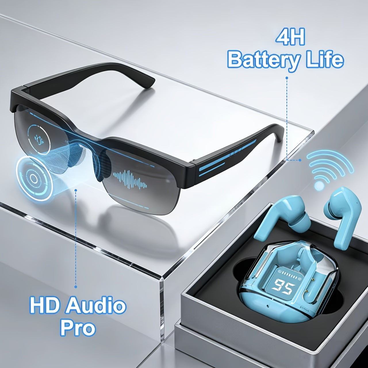 AI Translation Smart Glasses + Wireless Headphones, Support Real-time Online Translation In Multiple Languages, Popular Multi-functional Rechargeable Music Glasses, Audio Glasses With Built-in Microphone, Popular High-quality Sound Effect Sports Hea