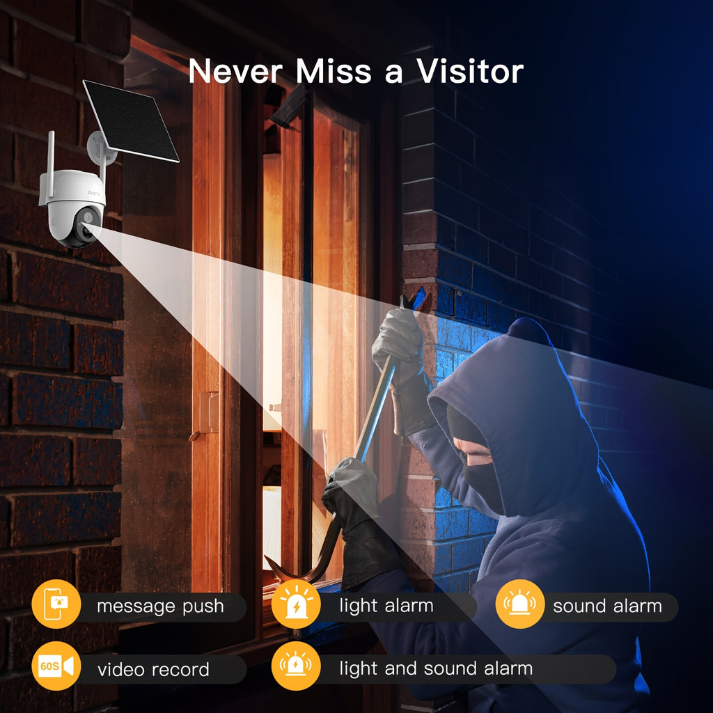 Laxihub GO2T 1296P FHD, 3MP FHD Security Camera Wireless Outdoor, PTZ Solar Wireless Security Camera with AI Human Detection, Wire-Free Battery Solar Powered, Color Night Vison, 2.4G Wi-Fi, 2-Way Audio, Prevent Rainwater Damage, Cloud Storage Outdoor
