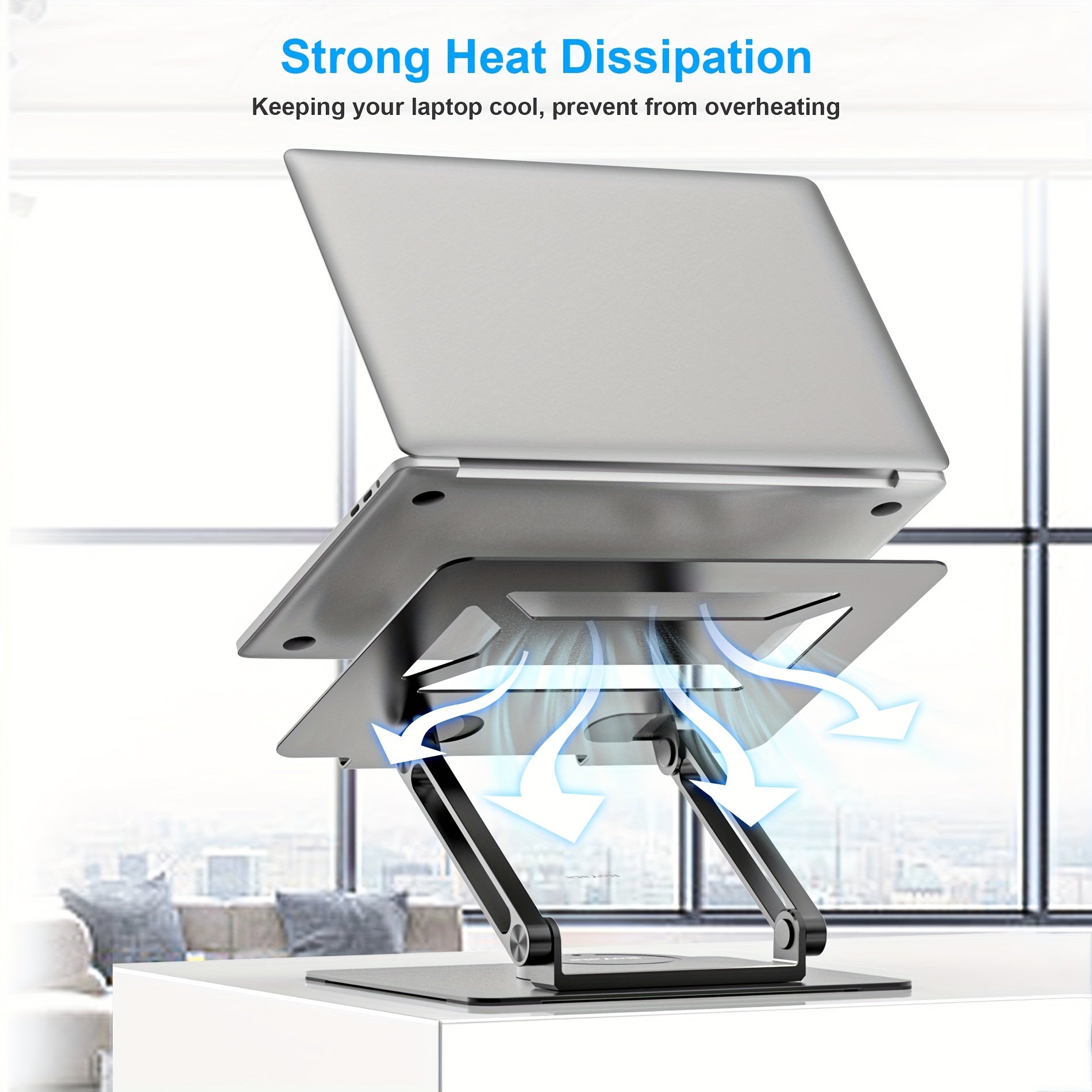 Sturdy Metal Adjustable Ergonomic Laptop Stand for Desk | 360° Rotating Base & Foldable Design, 360° Adjustable Angle, Compatible with MacBook Pro/Air & 17-inch Notebooks, Portable Workspace Enhancer | Durable Iron Construction