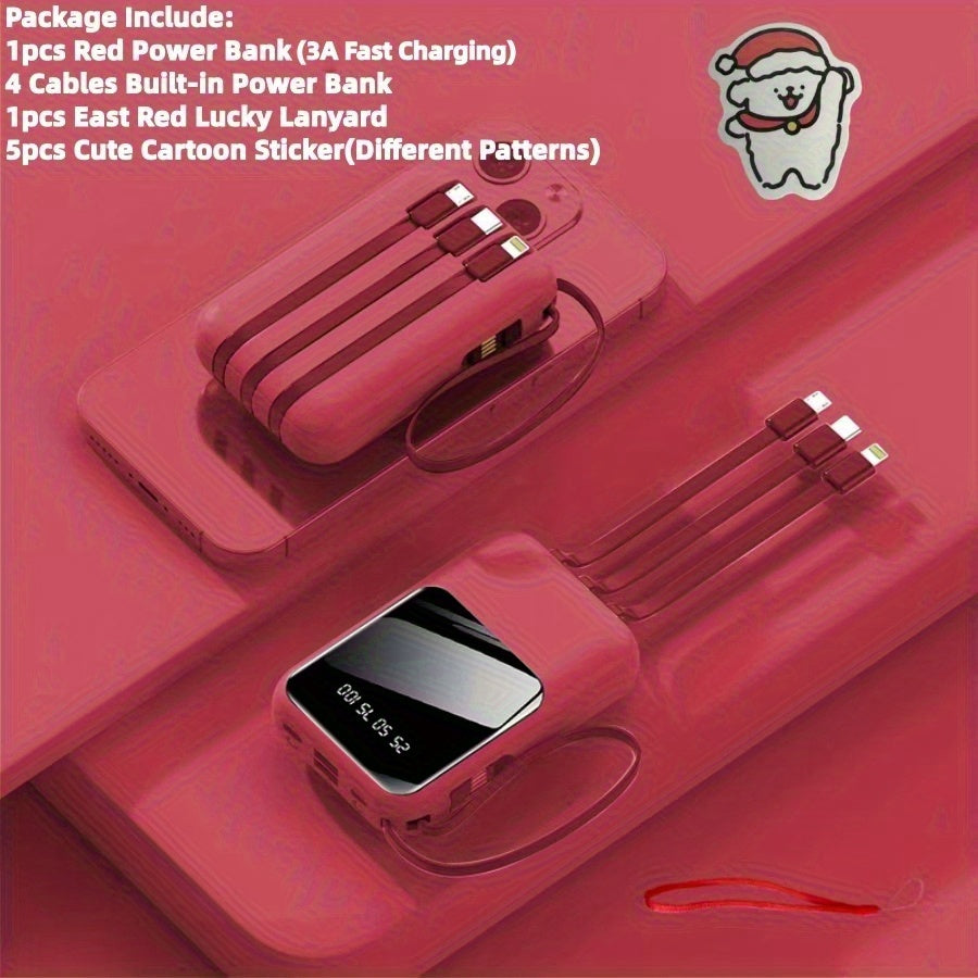 Mini Cute 5W Slow Charging/15W Fast Charging/22.5W Super Fast Charging Cartoon Power Bank, 10000mAh Large Capacity Rechargeable Portable Mobile Phone Charger, Built-with 4 Cables, Self Charge Cable, Dual Ultra-bright LED Lights, Outdoor Travel