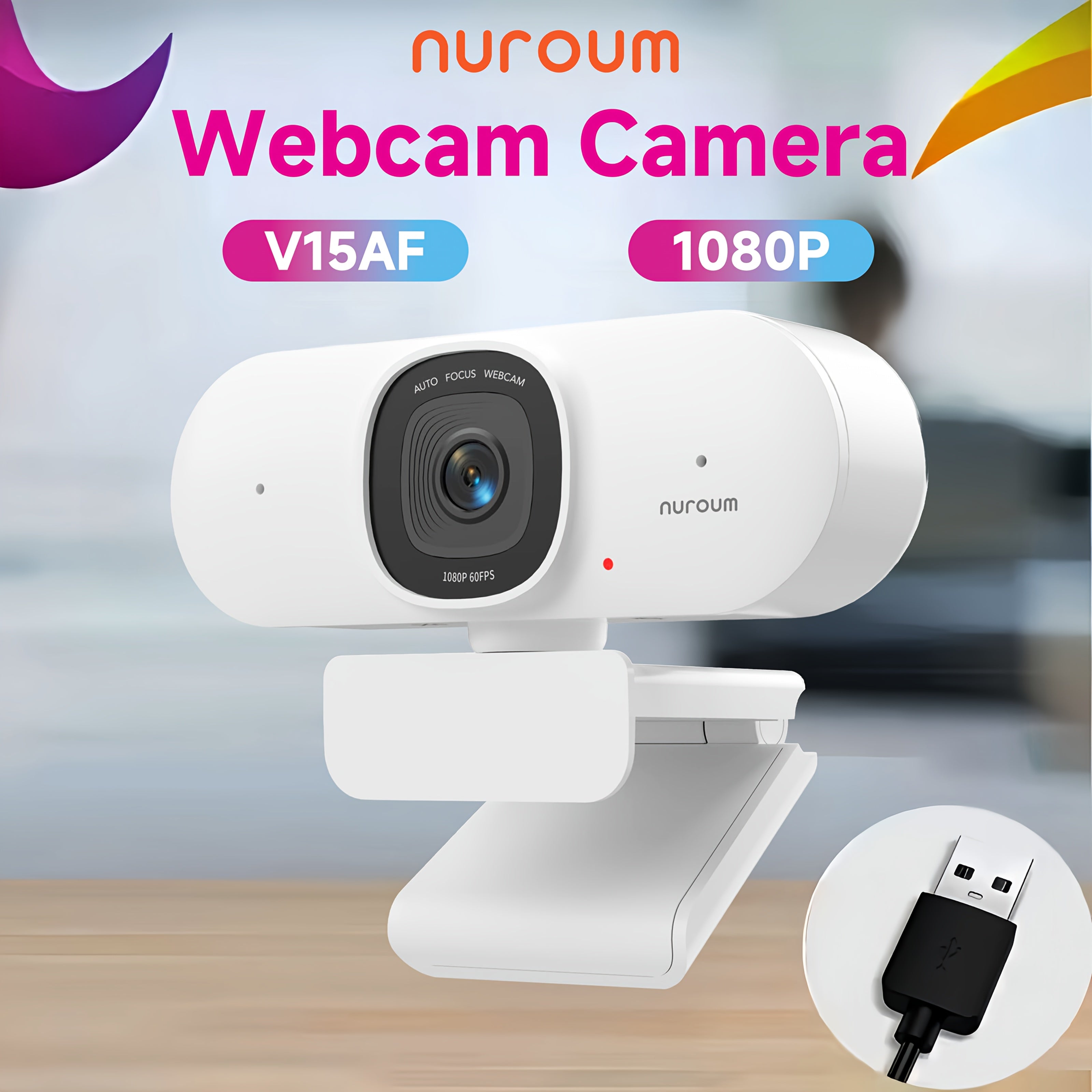 NUROUM 1080P/2K/4K Webcam with AI Auto Framing And True Autofocus Dual Noise Canceling Mics 90 Degree FOV Plug And Play for Zoom Meetings Gaming Home Office, V11/V15/V32