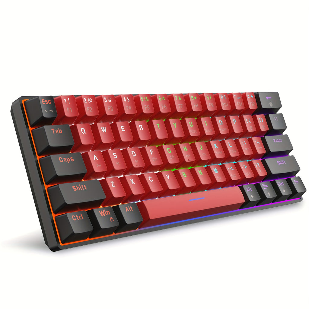 Snpurdiri 61-Key Device, Wired 60% Mechanical Gaming Keyboard with Green Switches, Compact And Portable, Designed for Windows Laptops in Black And Red
