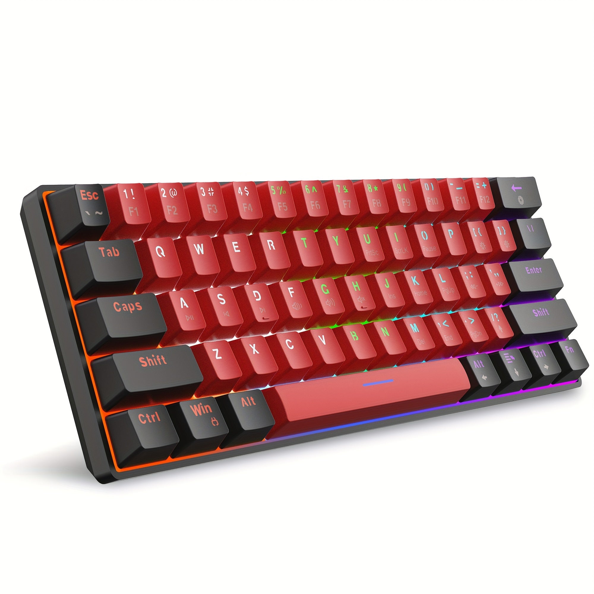 Snpurdiri 61-Key Device, Wired 60% Mechanical Gaming Keyboard with Green Switches, Compact And Portable, Designed for Windows Laptops in Black And Red