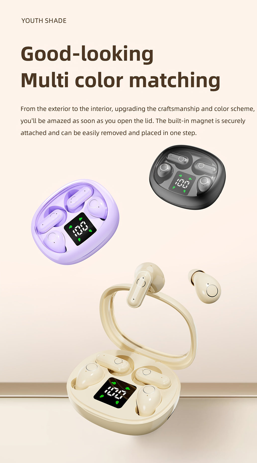 MSHUKCOE 2in1 Wireless Wireless Headphones, Mini Invisible Sleep Earbuds, Sports Noise Cancelling Earphones Comfortable To Wear, Low Bass 6D Sound Effect HIFI Music, For Leisure, Office, And Classroom, Long Battery Life, Suitable For Birthday Gifts