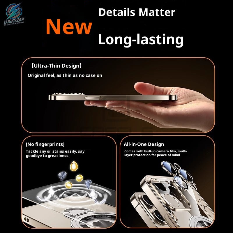 [Magnetic Phone Case] Phone Case: Magnetic Phone Case With U-Shield Stand For IPhone 17/17 Air/17 Pro/17 Pro Max/16/15/14/13/12/11 Plus/Pro/Pro Max, Electroplated PC Full Coverage Shockproof Protective Case, Transparent Back Design, Lens Protector Include