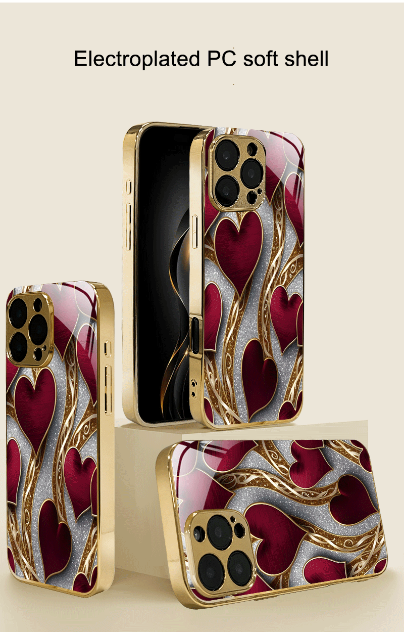 Phone Case - Mobile Cover: Luxurious Red And Golden Heart Design, Stylish And Innovative Look, Chic Instagram Aesthetic, Lightweight, Cutting-Edge, Compatible with for Iphone 16, 15 Pro, 15 Pro Max, 14 Plus, 13, 12