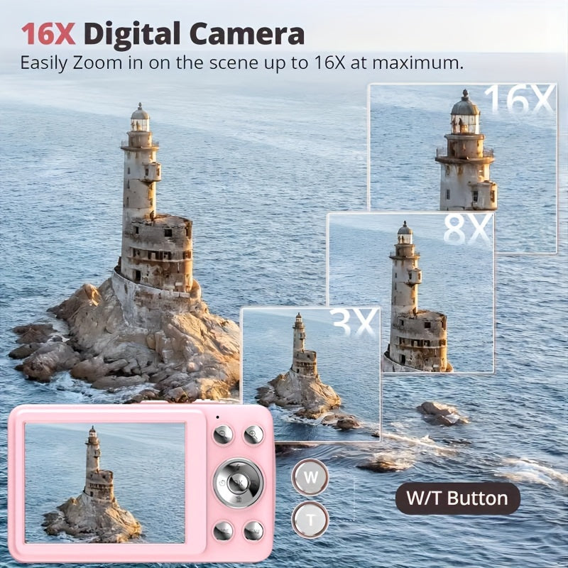 1080P HD Digital Camera 16x 64MP Digital Zoom Camera for Video Blogging 2.4-inch LCD Rechargeable Camera Photography Professional Camera with 32G Memory Card Support for Taking Pictures, Recording Videos and Webcam for Thanksgiving Christmas and New