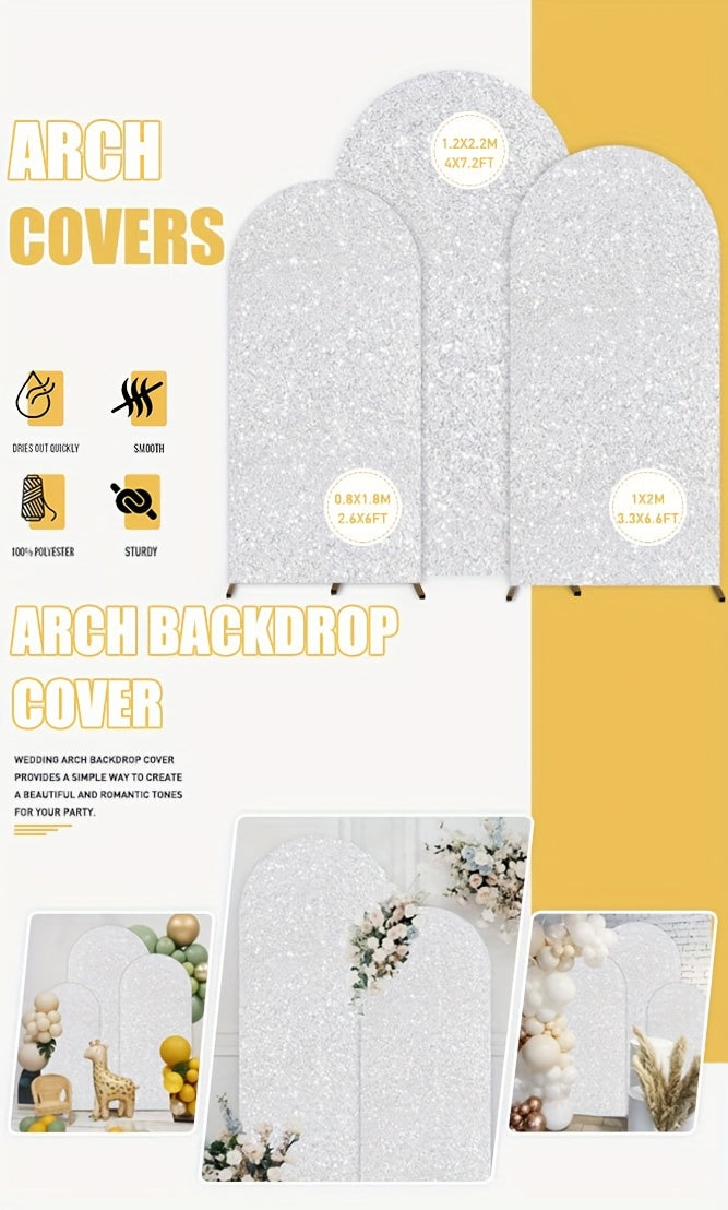 3pcs 6ft 6.6ft 7.2ft Wedding Arch Cover Sequins Arch Cover Metallic Arch Stand Cover Spandex Arch Backdrop Cover Payette Glitter Arch Cover for Birthday Party Wedding Decoration