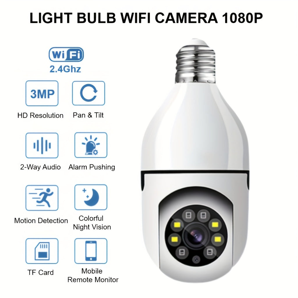 [1080P] 1/2Pc 3MP Light Bulb Camera 2.4Ghz Wifi, 1080P Wireless Surveillance Camera with Full-Color Night Vision, Two Way Audio, Motion Detection, 360° Pan&Tilt for Home Security
