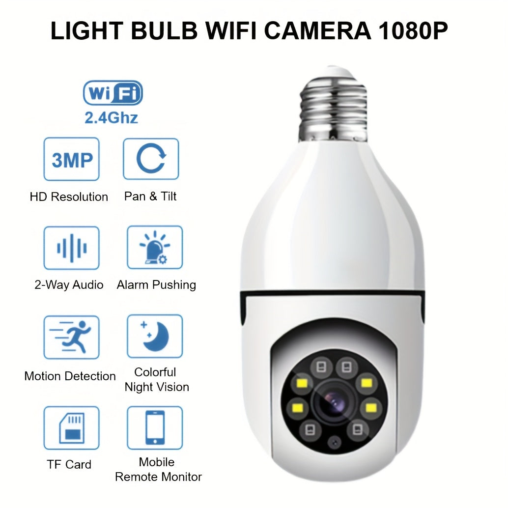 [1080P] 1/2Pc 3MP Light Bulb Camera 2.4Ghz Wifi, 1080P Wireless Surveillance Camera with Full-Color Night Vision, Two Way Audio, Motion Detection, 360° Pan&Tilt for Home Security