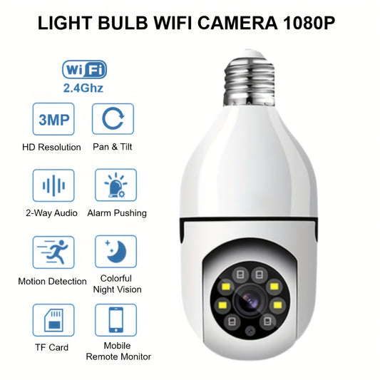 [1080P] 1/2Pc 3MP Light Bulb Camera 2.4Ghz Wifi, 1080P Wireless Surveillance Camera with Full-Color Night Vision, Two Way Audio, Motion Detection, 360° Pan&Tilt for Home Security