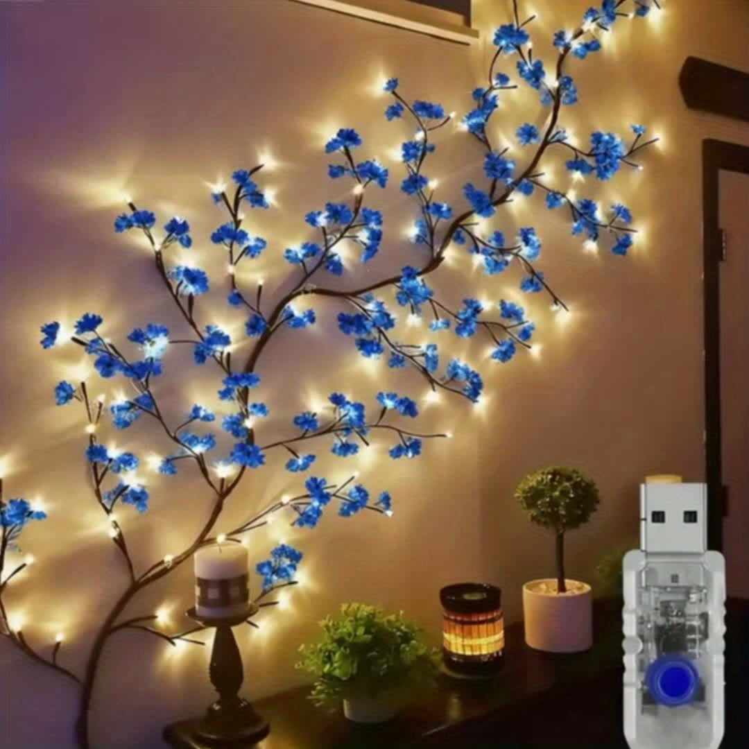 AMill 96-Light USB-Powered Cherry Blossom LED Fairy Lights - 5.9ft Faux Floral Garland with Dimmable Brightness, Warm & Cool Night Light, Plug & Play for Indoor Home Decor, Christmas, Bedroom, Kitchen, Party Decoration (No Batteries/Battery-Free