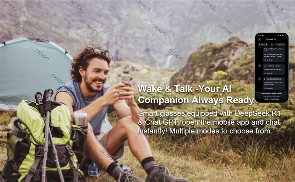 OICIIDO New AI Smart Glasses Support Real-time Translation for 160+ Languages And Video Translation. Equipped with Chat GPT System. Multifunctional Audio Glasses for Men And Women. Built-in Microphone And Speaker. HD Voice Calls And Hi-Fi Music