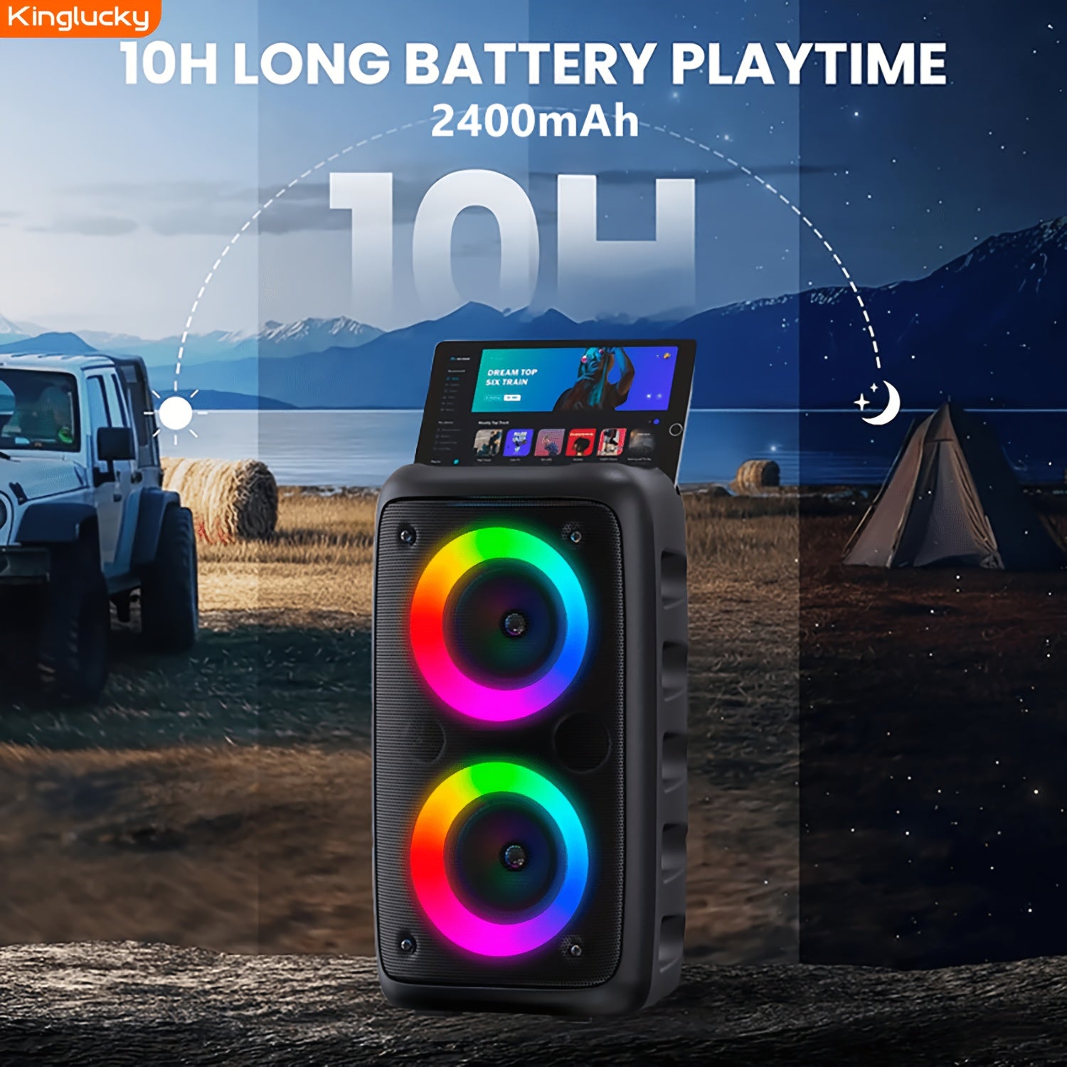 Kinglucky Wireless Speaker with Microphone, Large Speaker, Portable Speaker, Subwoofer, Outdoor Wireless Speaker, for Party Disco Lights, TWS, TF, AUX, MIC, Suitable for Party Use, Outdoor Events & Family Singing