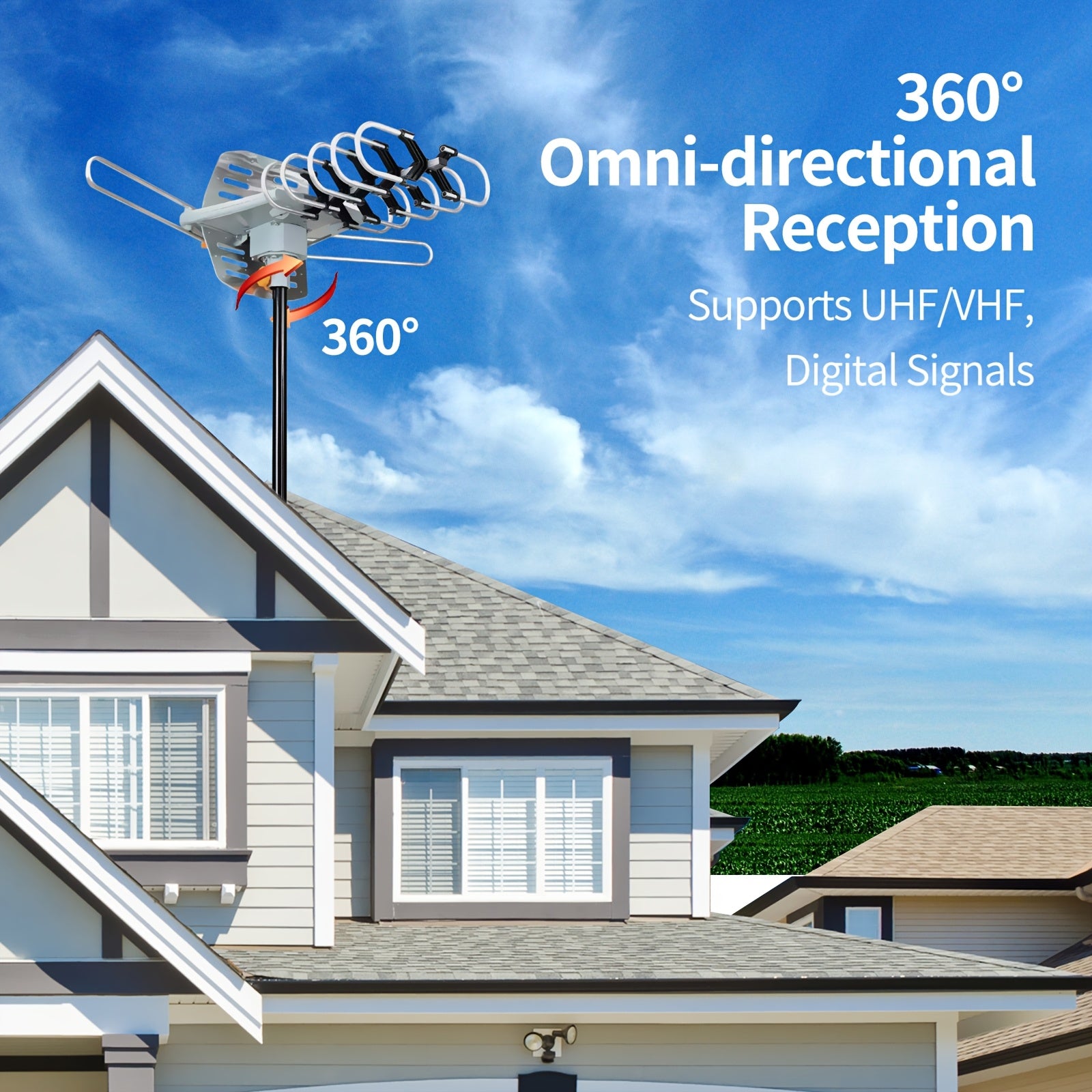 2026 Newest Outdoor TV Antenna,150 Mile Long Range Long Range Smart TV Antenna,Supports 4K 1080P HD Smart TV VHF UHF, for Attic or Outdoor, Easy Setup - with Installation Rod