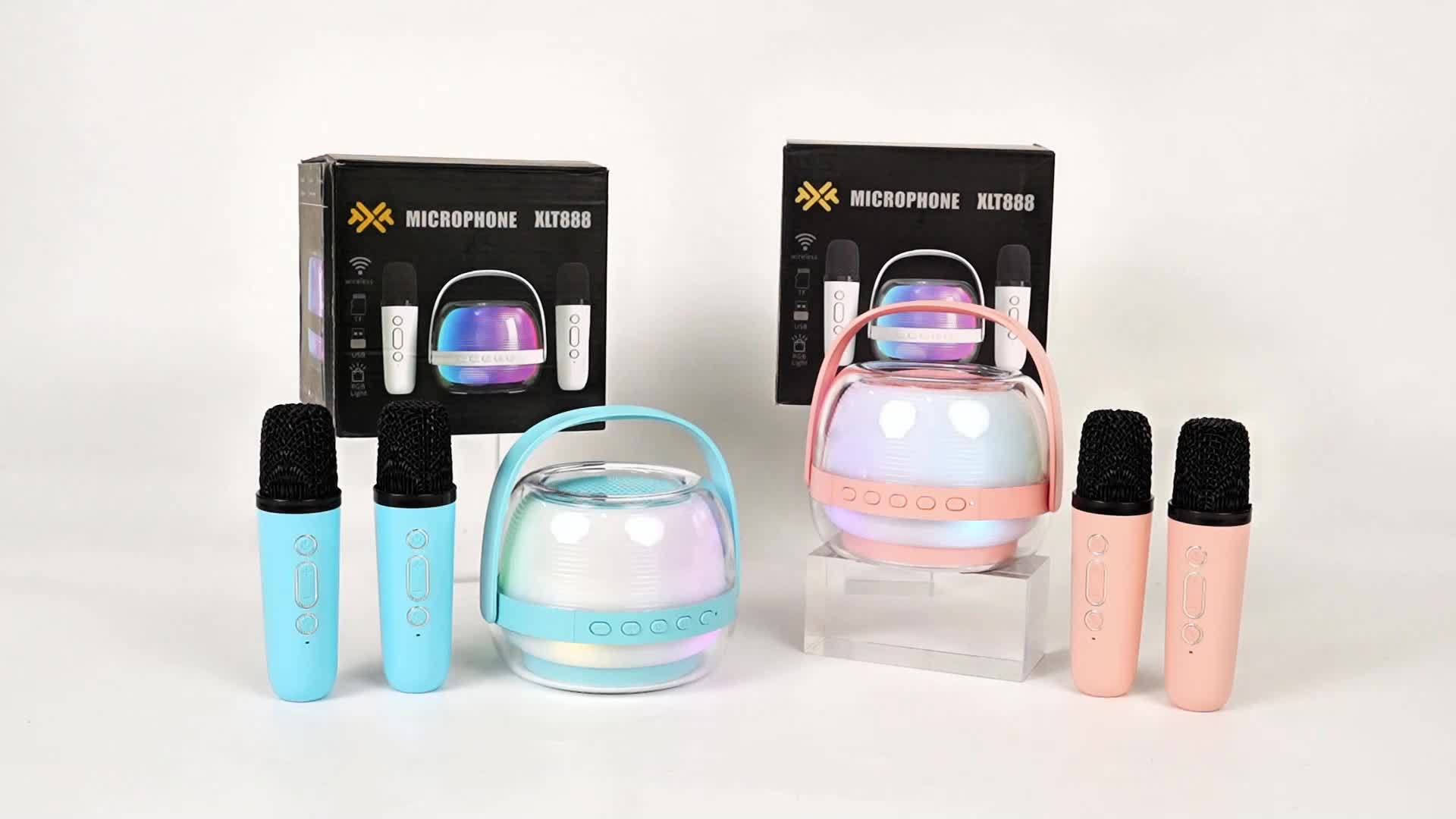 A Portable Karaoke Machine Comes with Two Wireless Microphones And a Three-Piece Speaker Set. The Wireless Speaker Is a Creative Gift for Adult Birthdays, Featuring Ambient Lighting And a Night Lamp. It Is Suitable for Bedroom Use