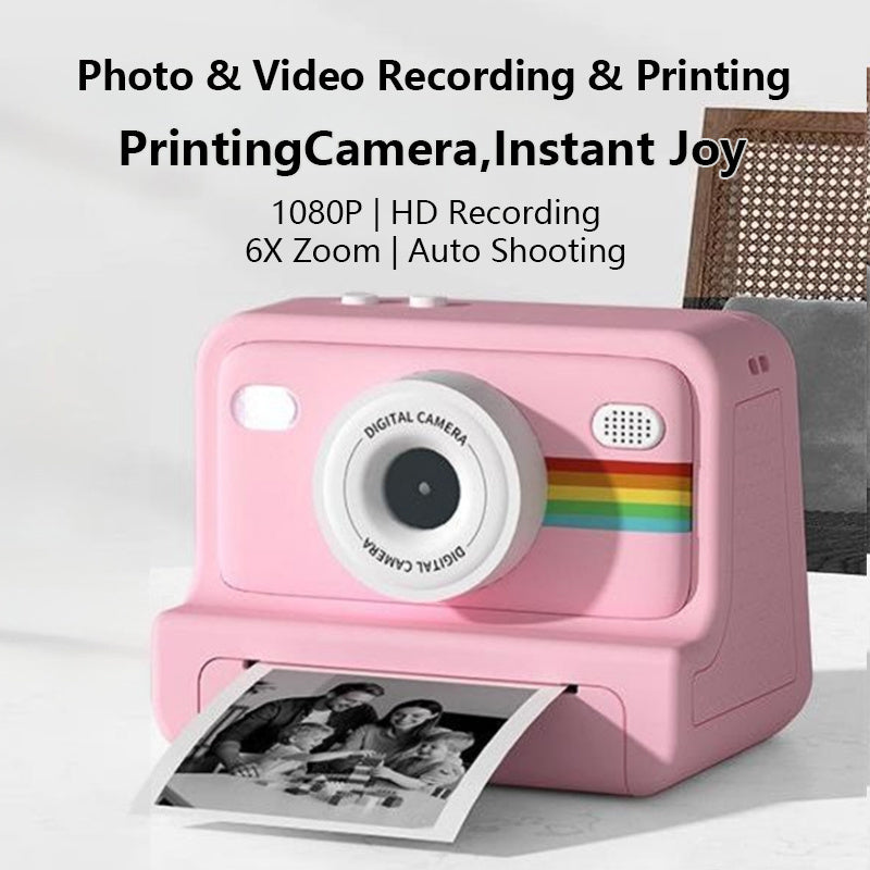 Portable Instant Photo Digital Camera, 1-Second Instant Photo Printing, Video Selfie Camera, 1080P HD Screen, Supports Photo Printing, Photography, USB Cable, Lanyard, Three Rolls of Print Paper, Holiday Birthday Gift, Portable Travel Printing